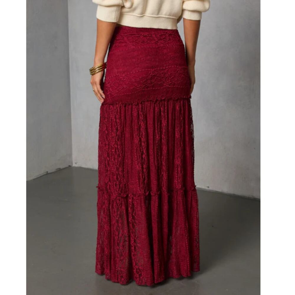 VICI Collection Women's Burgundy Alene Lace Maxi Skirt Size M - Picture 2 of 11